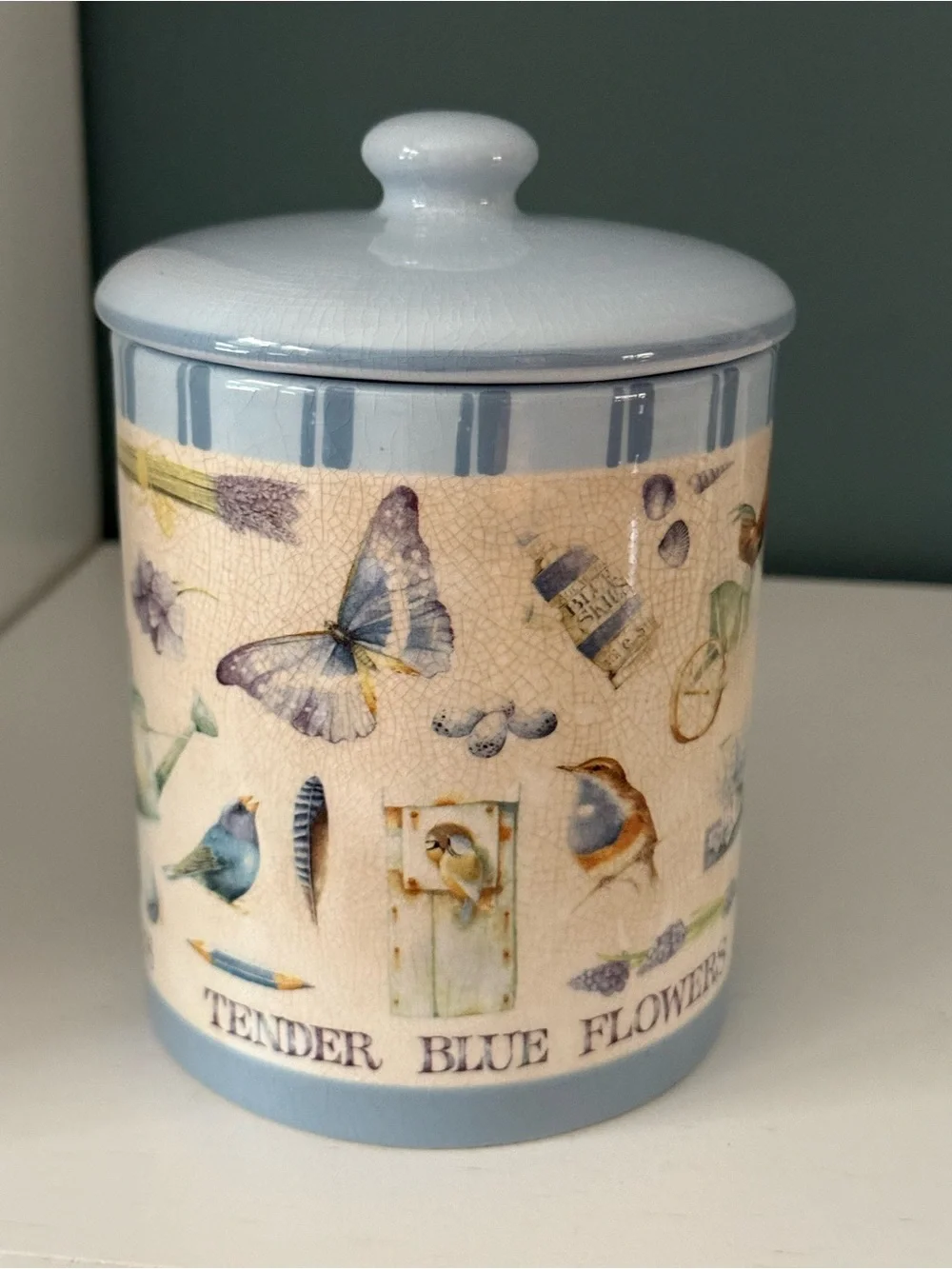 Vintage 1990s Hallmark Marjolein Bastin Ceramic Canister Blue Skies